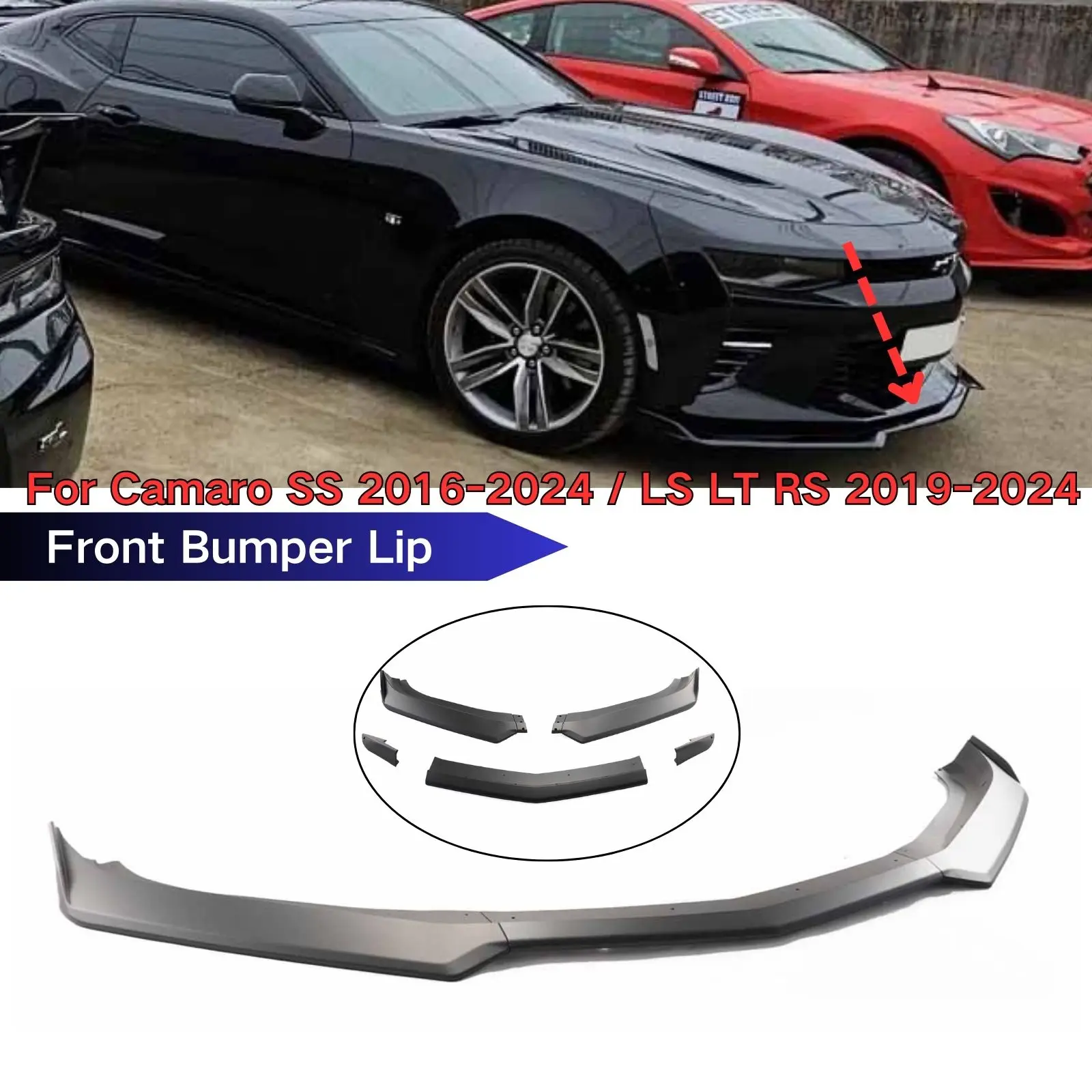 

Front Bumper Lip For Camaro SS 2016 2017 2018-2024/Camaro LS LT RS 2019-2024 Body Kit Splitter Spoiler Car Accessories Plastic