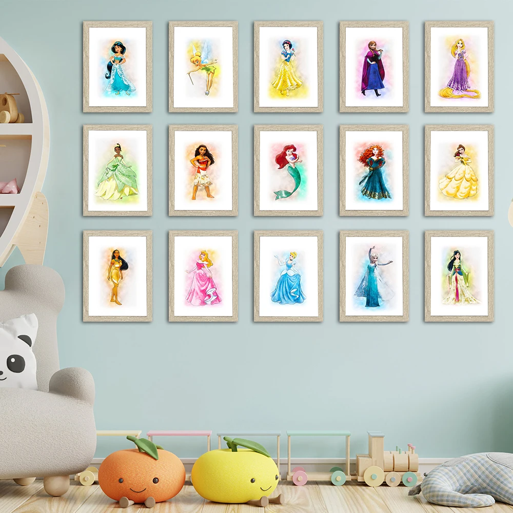 

Disney Princess Poster Modern Abstract Wall Art Canvas Painting Print Elsa Little Mermaid Pictures Girls Room Home Decor Cuadros