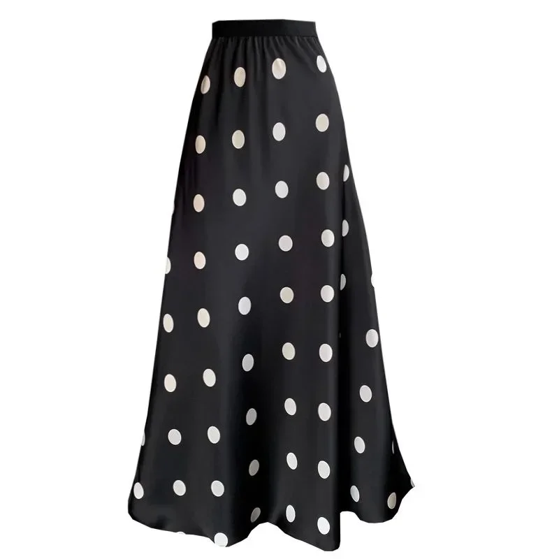 Summer Leisure Women High Waist Dress Female Elastic Waist Texture Versatile Slim Fit A-line Dresses Polka Dot Half Length Skirt
