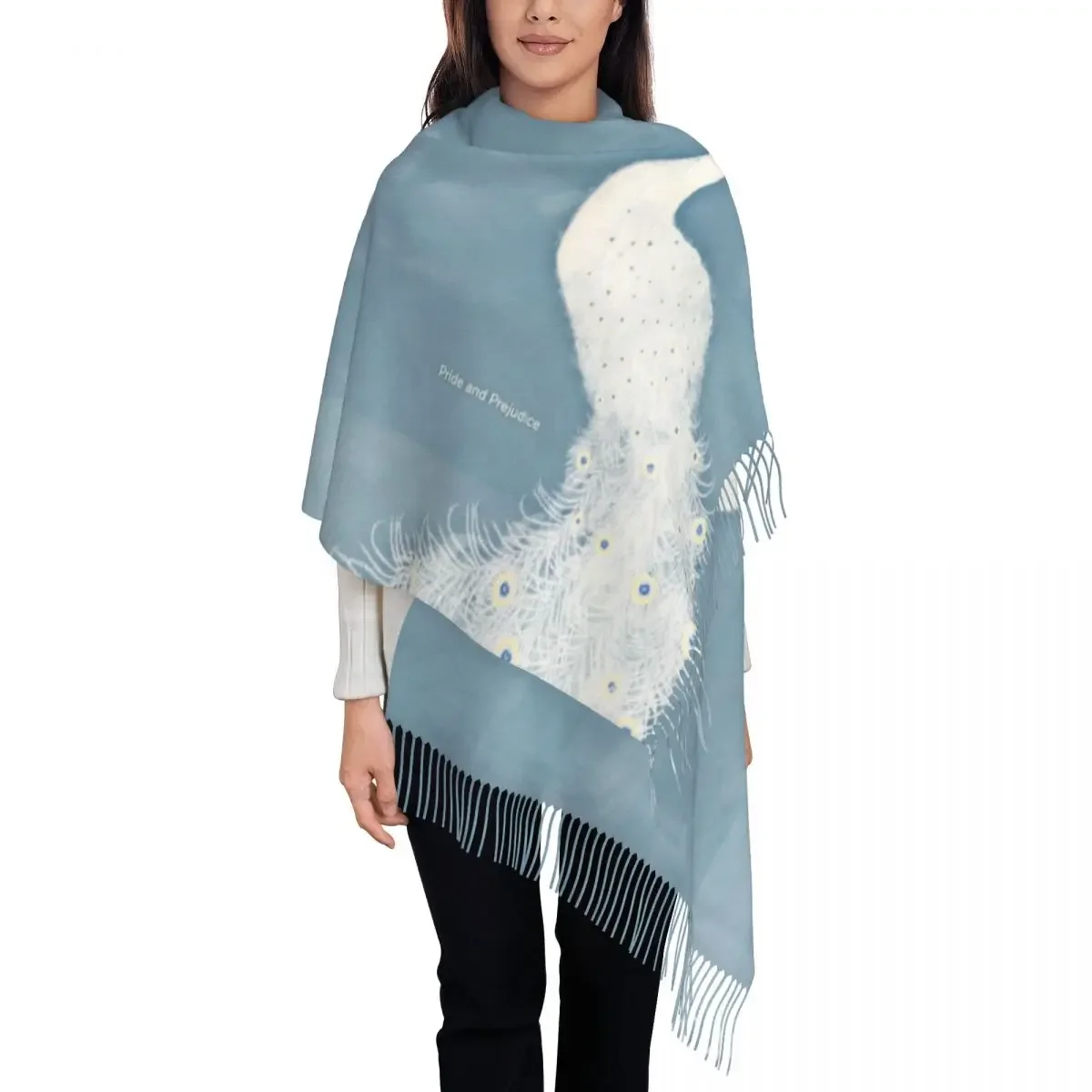 Pride And Prejudice Jane Austen Literary Art Scarf Wrap for Women Long Winter Fall Warm Tassel Shawl Peacock Feather Scarves