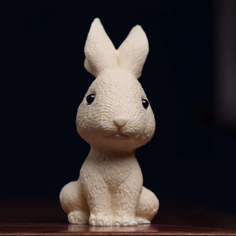 Ivory Nut Vertical Ear Rabbit Hand Pieces Zodiac Jade Hare Crafts Cute Decoration Home Living Room Curio Shelves Landscape