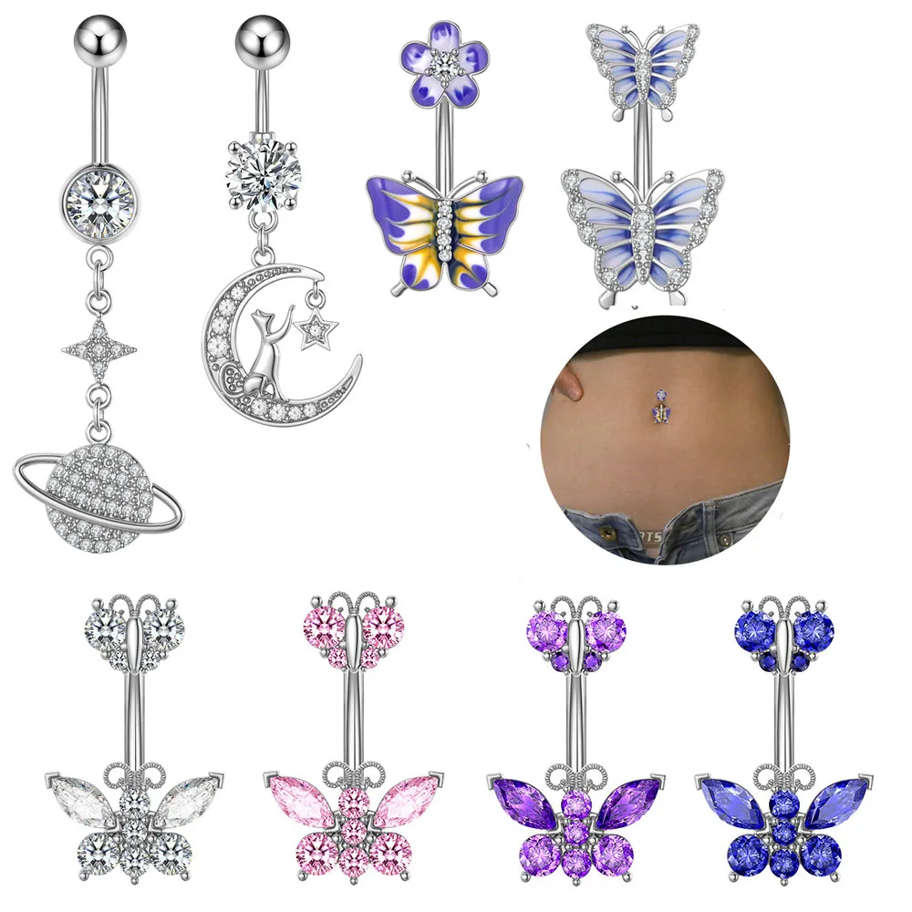 Leosoxs 1 Pcs E-commerce Hot Selling New Zircon Butterfly Navel Nail Grease Navel Ring Piercing Jewelry