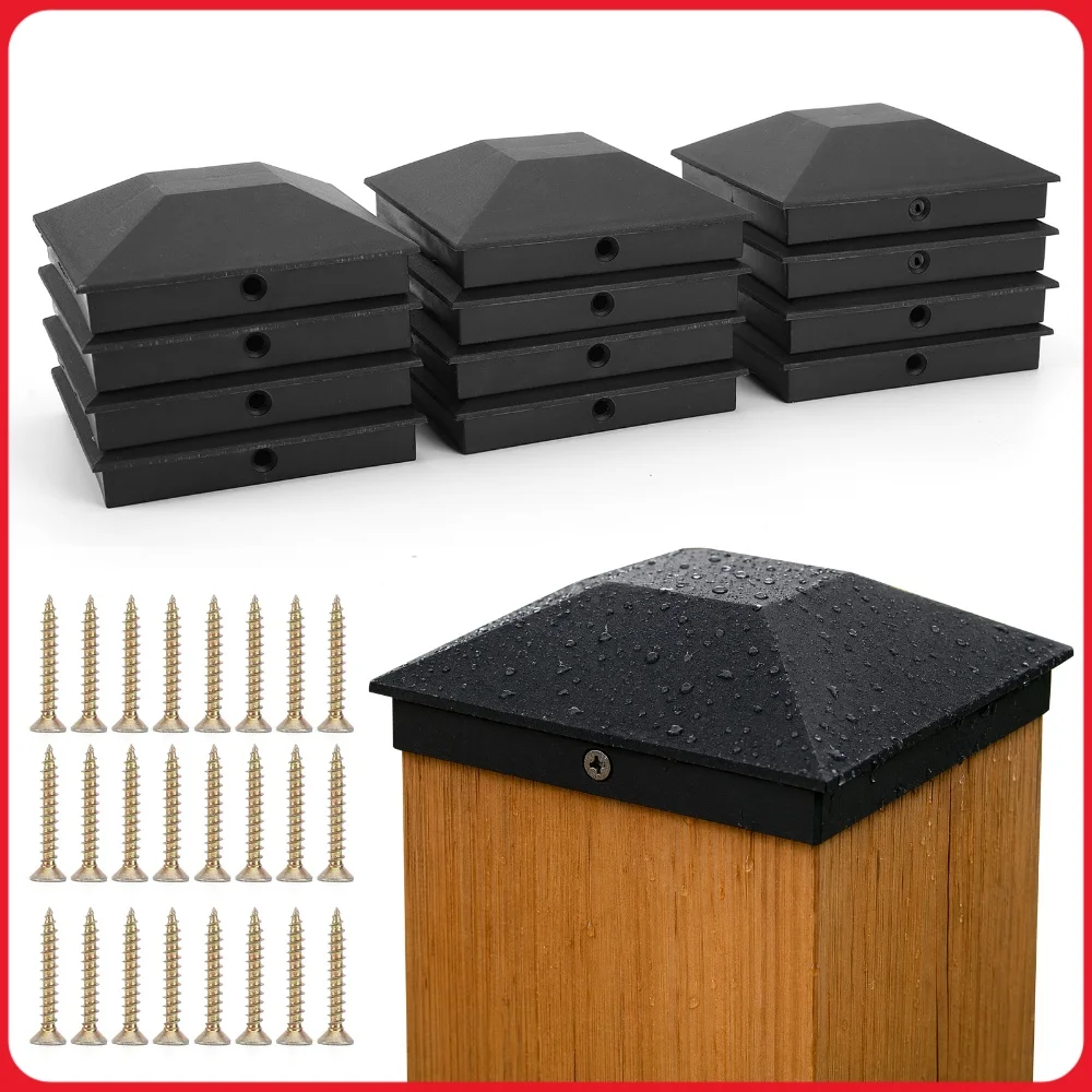 12 Pack Pyramid Posts Cap Cover with Screws Wood Fence Deck Post Covers Posts Topper Cover for Wooden Poles of Decks Corridors