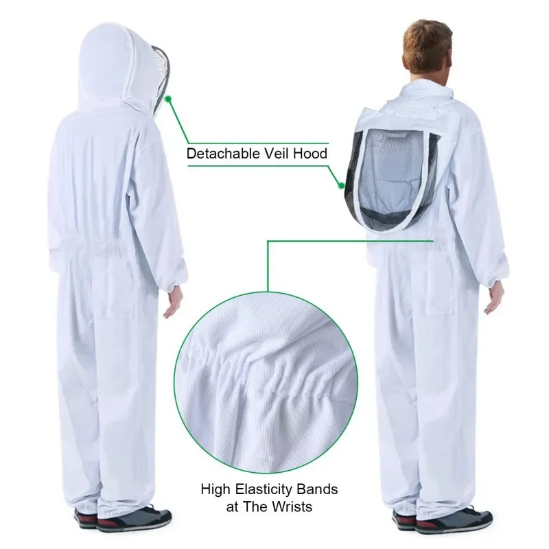Cotton Hooded Beekeeping Suit Veil Hat Jacket Protective Coverall 3 Size Full Body Cover Beekeepers Costume apicultura Equipment