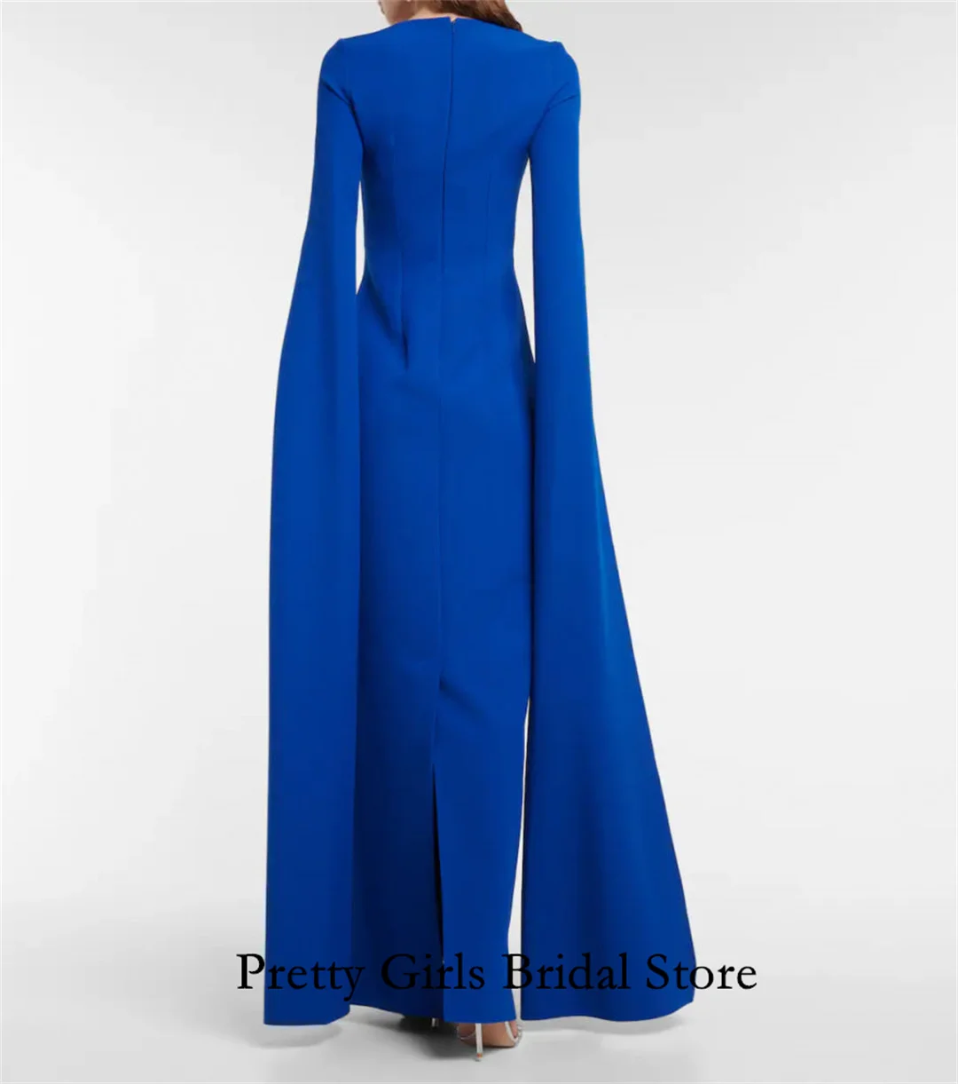 Arabic Morden Style Modest Vintage Blue Evening Dresses With Cape Sleeves Crepe Satin Formal Prom Growns Party Women Bride