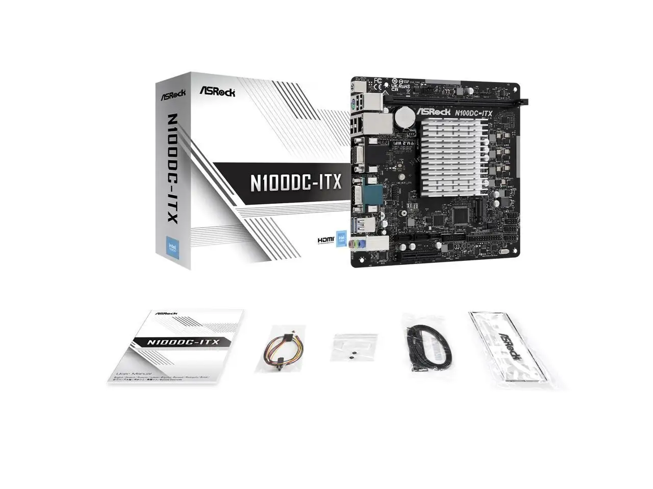 ASRock N100DC-ITX - Intel czterordzeniowy procesor N100 (do 3.4 GHz) DDR4- 2 SATA3, obsługuje technologię Intel Turbo Boost Mini ITX