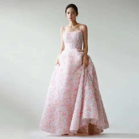Square Collar Simple Pleat Beauty Bride Wedding Party Dress Strapless Korea 드레스 Photography Evening Dresses for Women Customized