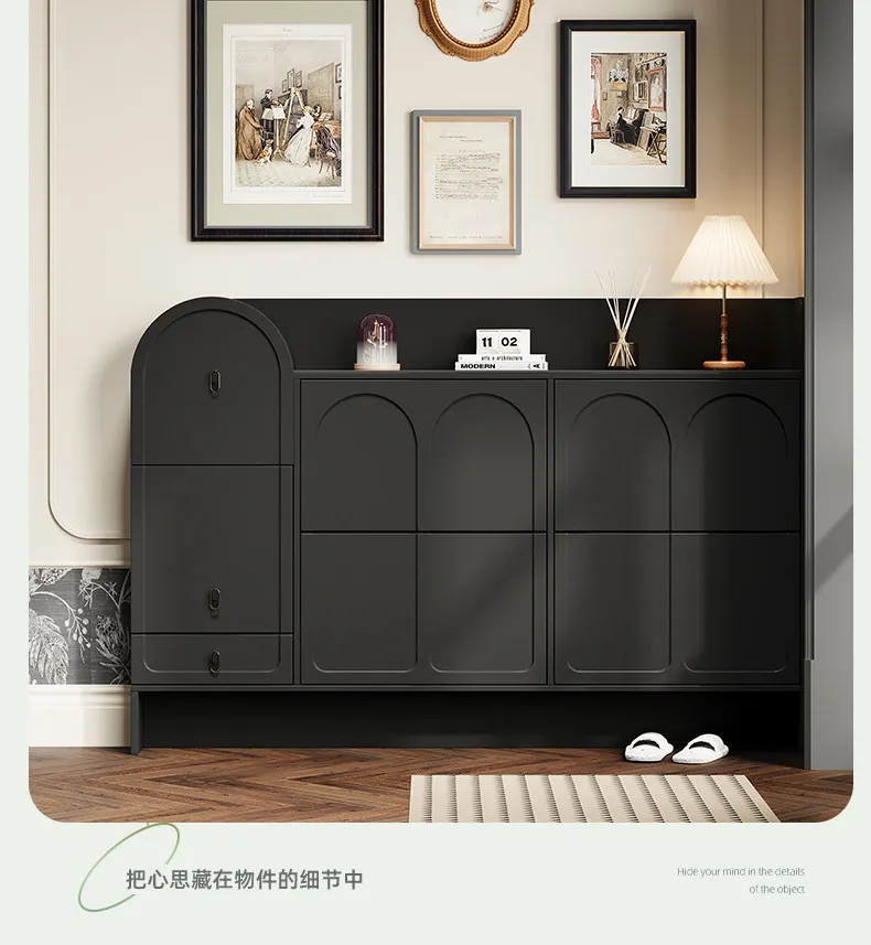 

Retro shoe cabinet ultra-thin household door against the wall French tipping bucket extremely narrow 17cm black