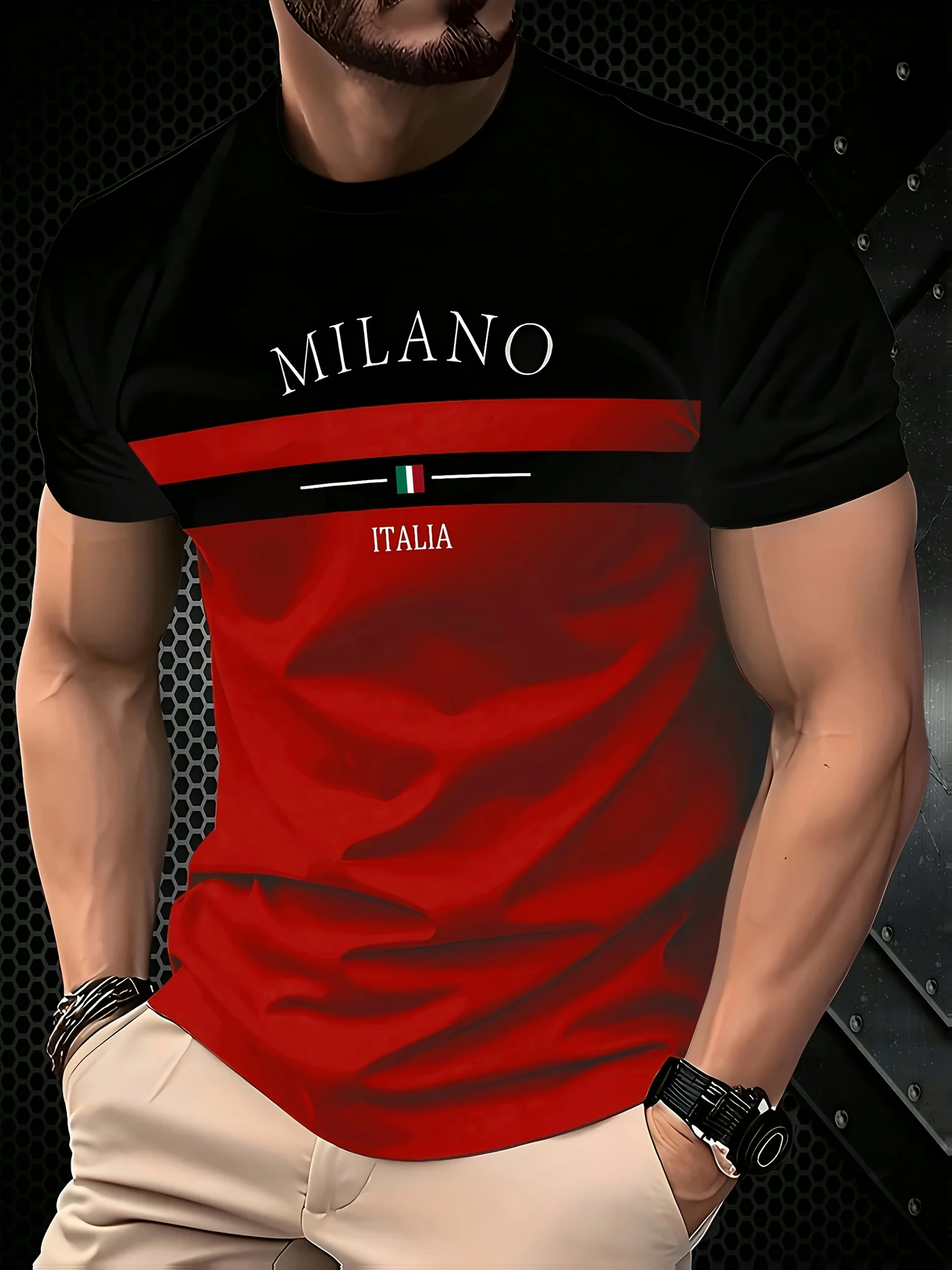 Italia Milano Letter Pattern 3D Prited Men's Tshirts Short Sleeve Casual Tops Mens O-neck T-shirt Boys Loose Streetwear