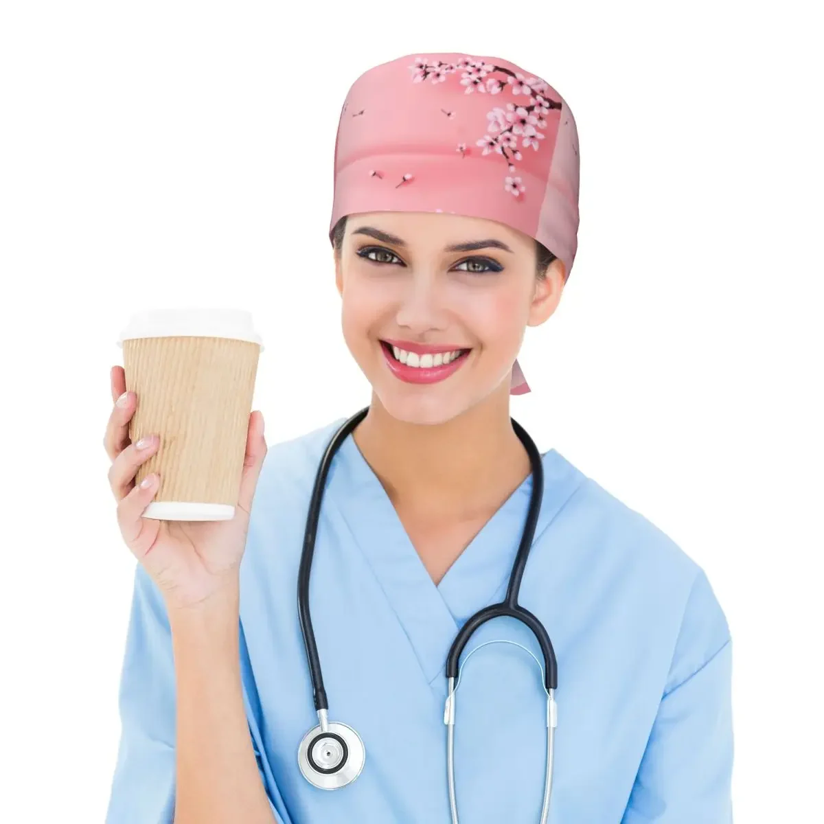 Sakura Tree Cherry Blossom Floral Flower Scrub Hat Doctor Working Surgical Cap Men Women Adjustable Nursing Caps for Dentist