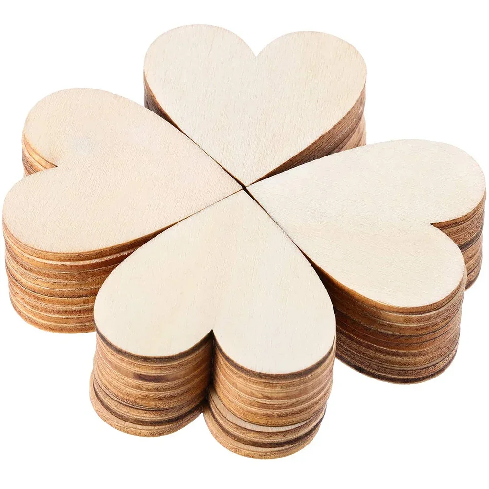 3-100Pcs Unfinished Wooden Hearts Blank Wood Slices 1cm-10cm DIY Crafts Wooden Circle Discs for Christmas Painting Wedding Decor