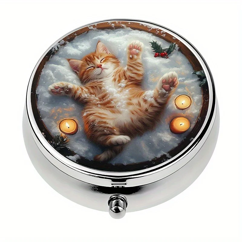 1-piece pill box, 3-compartment cute cat winter-themed mini pill box, medicine storage box, very suitable for travel and storing vitamins