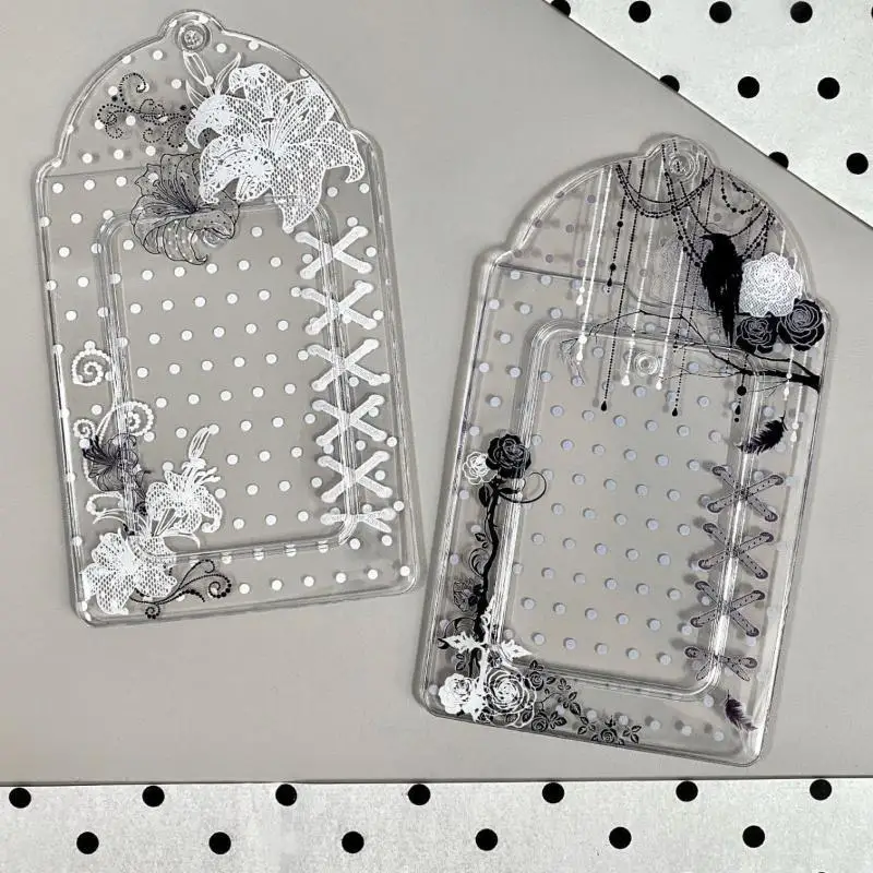 1pcs Polka Dot Floral PVC Card Holder 3 Inch Kpop Photocard Idol Card Storage Display Pouch Pendant