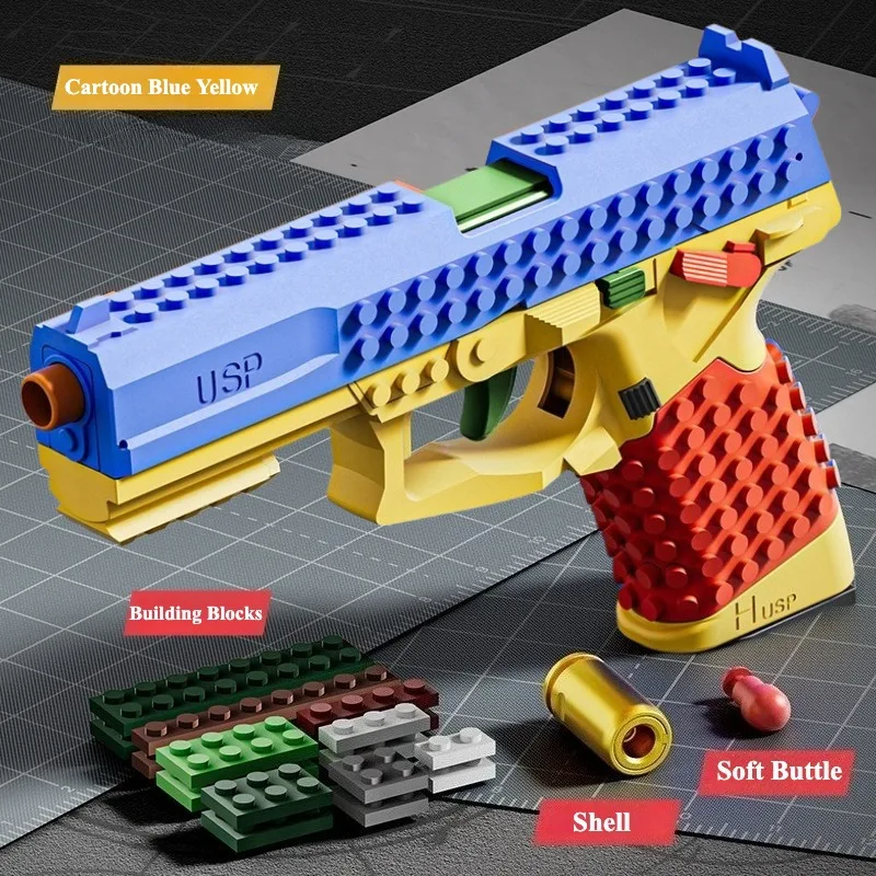 SIG17/USP Bausteine-Spielzeugpistole mit Hülsenauswurf, Dauerfeuer, Airsoft Blowback, leere Hülse hängend, Spielzeugpistole für Outdoor CS-Spiele – Detail 8