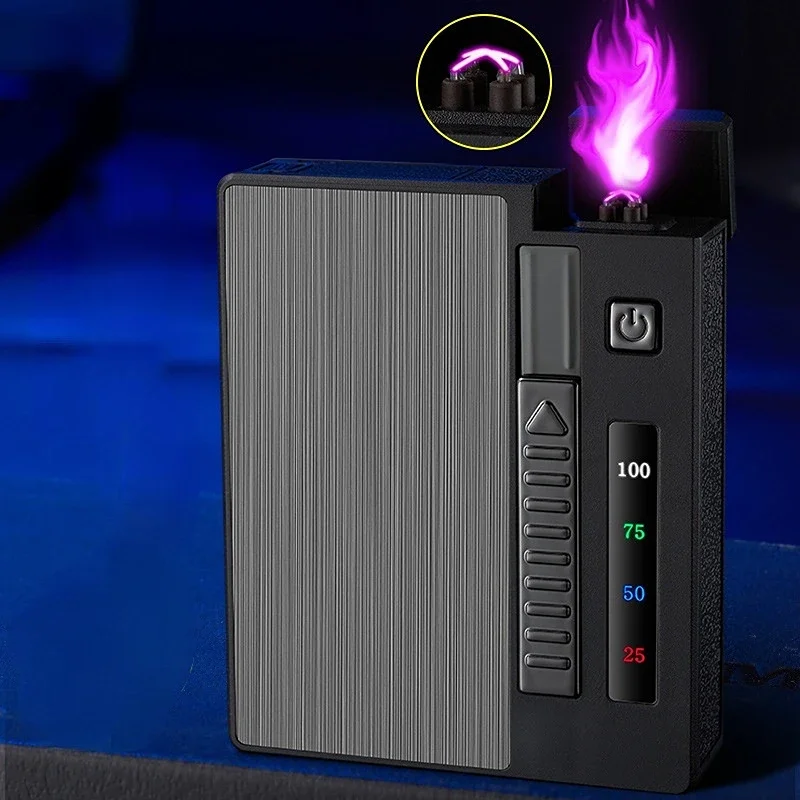 Double Arc Metal Cigarette Case Rechargeable Windproof Lighter Packs Full Pack of Cigarettes 20 PCS 10PCS Mens Gift