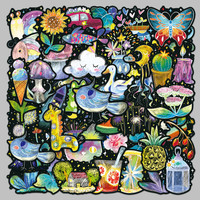 50Pcs Kids Chalk Drawing Stickers - Colorful Cartoon Graffiti Hand-drawn - Original & Waterproof Decor