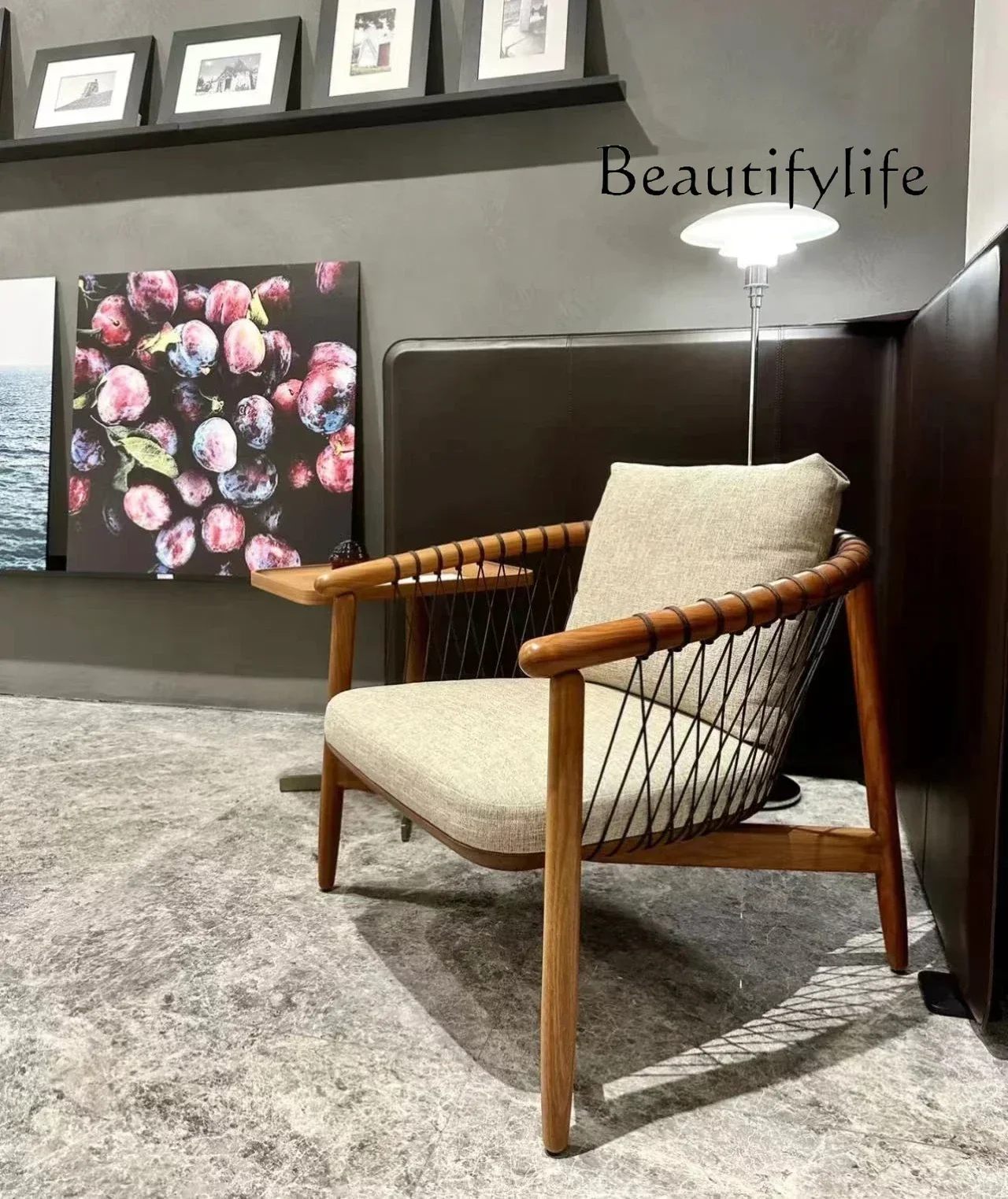 rope braided retro home living room leisure chair   диван   Nordic medieval style solid wood single sofa chair