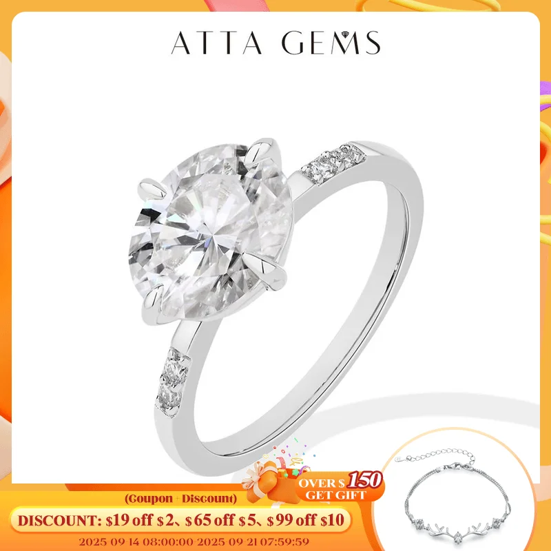 

ATTAGEMS New Oval Cut 4.0CT Moissanite Rings for Women 925 Silver 18K Gold Plated Wedding Ring Exquisite Engagement Fine jewelry