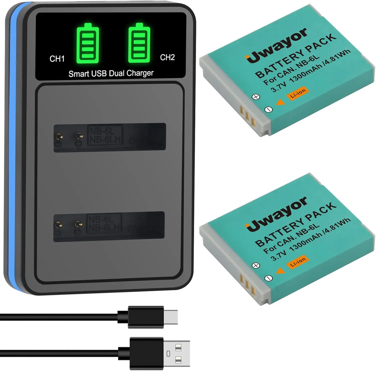 UWayor NB-6L NB-6LH Battery and Charger for Canon PowerShot SX540 HS, SX530 HS, SX520 HS, SX510 HS, SX500 is, SX700 HS, SX710 HS