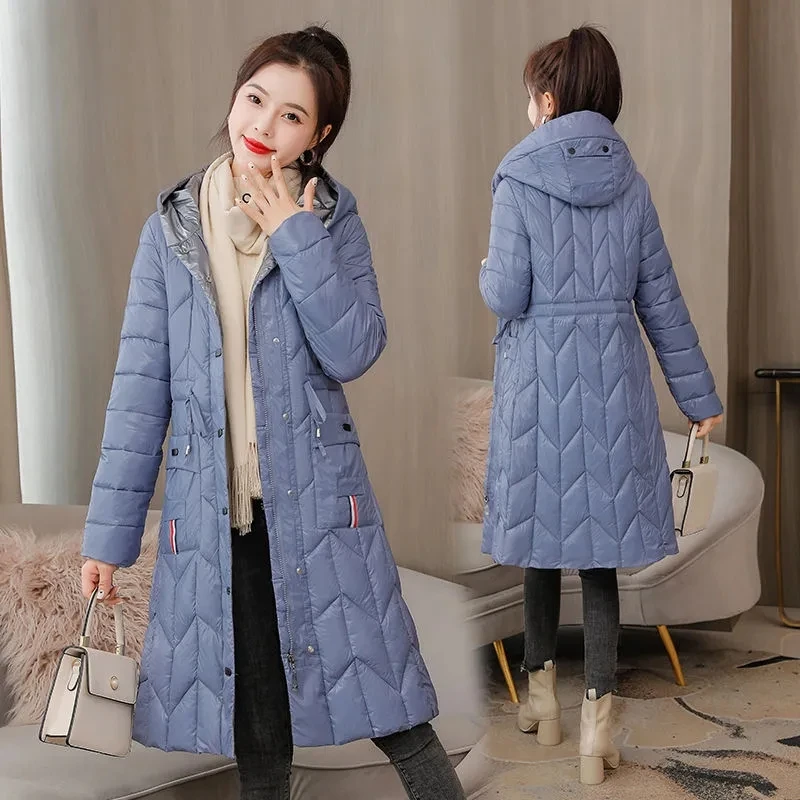 Down Cotton Jacket Women 2023 New Korean Fashion All-match Casual Padded Coat Female Hooded Large Size Long Autumn Winter Parkas