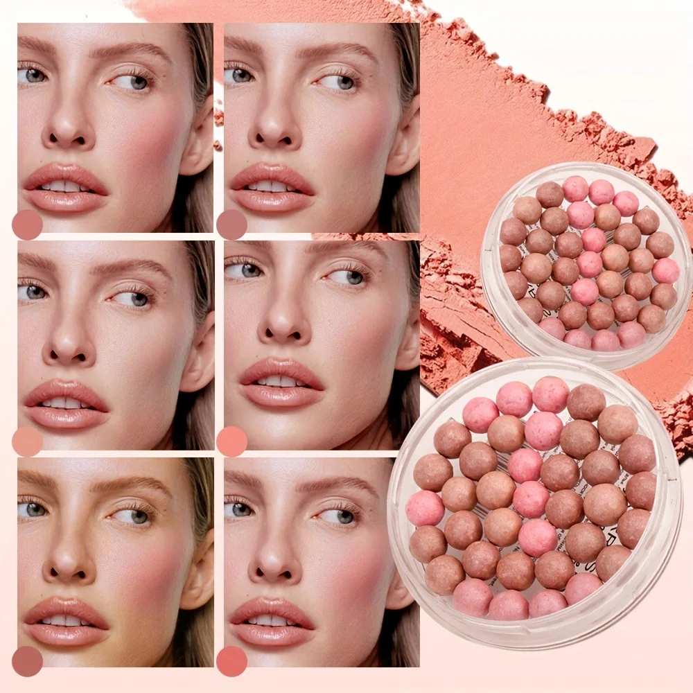 أحمر خدود بودرة متعددة الألوان لؤلؤي مع فرشاة، أحمر خدود وجه طبيعي مقاوم للماء لجميع ألوان البشرة، مكياج مختلف للعطلات #2