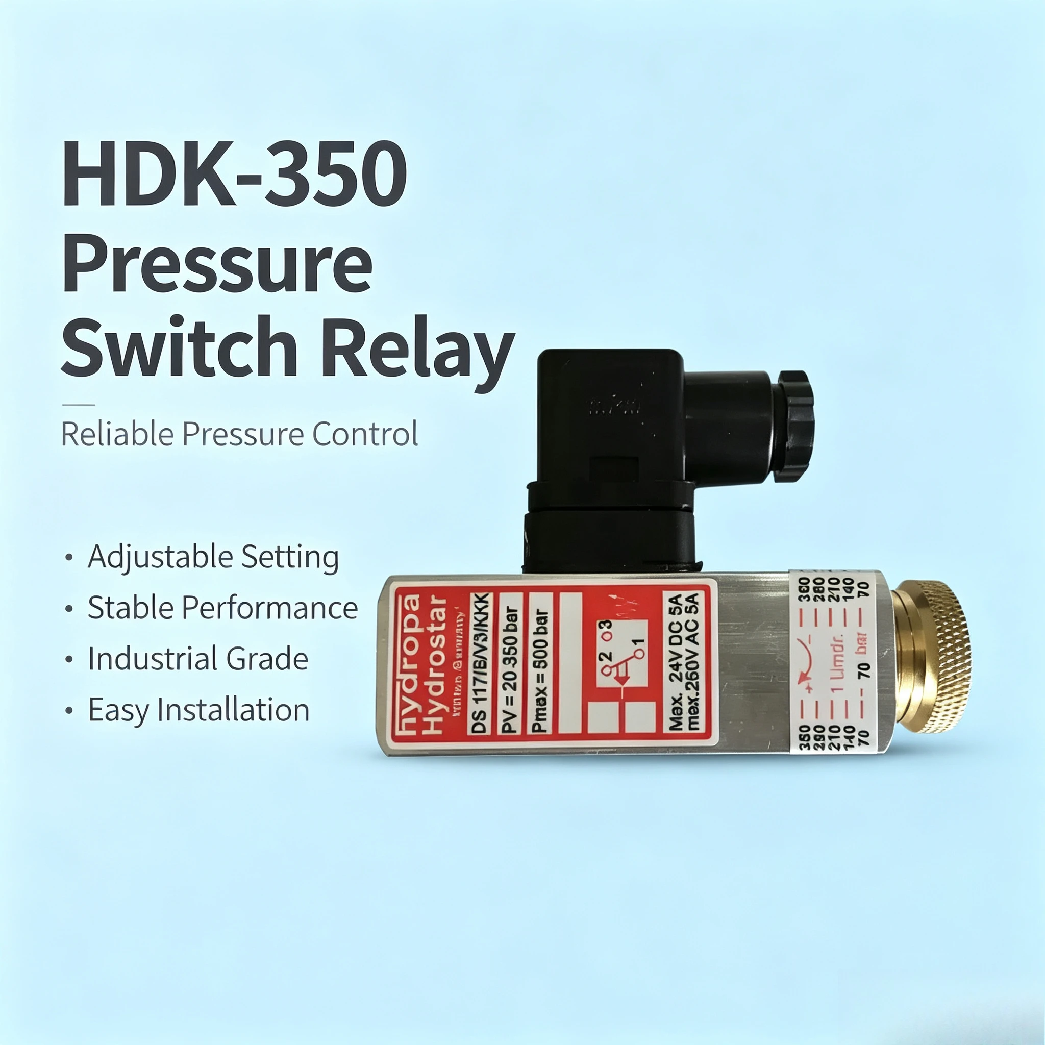 HDK‑350 Adjustable Pressure Switch Relay Hydraulic Pneumatic Pressure Sensor For Industrial Machinery Control System