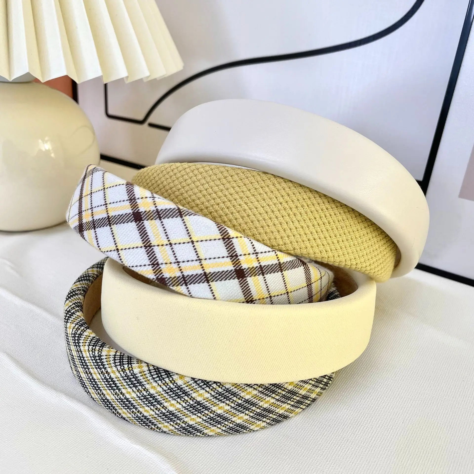 New Vintage Plaid Headband for Women Girls Elegant Sponge Hairbands Korean Retro Hair Hoop Hairband Hair Accessories Headwear