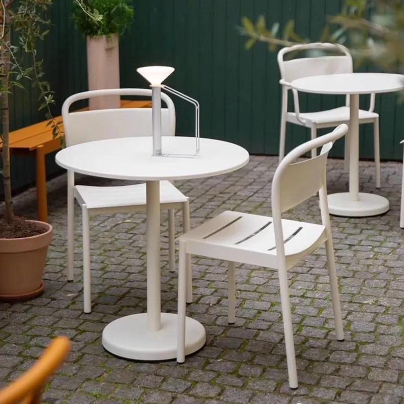 ！@Modern Durable All-Aluminum Outdoor Dining Table Set Weatherproof Lightweight Commercial School & Hospital Use Combination