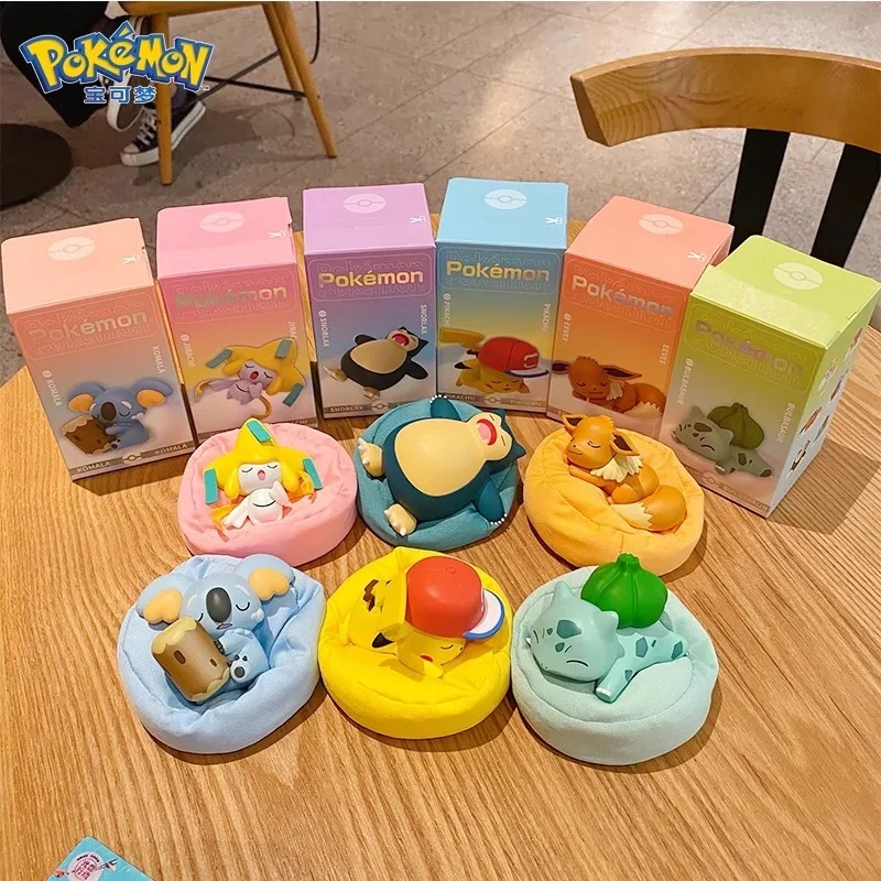 Pikachu Series Pokemon Komala Eevee Snorlax Jirachi Bulbasaur Sleep Figure Model Toys Cute Decoration Trend Gifts