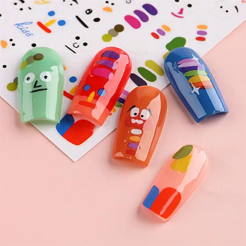 Cartoon Cats Nail Stickers Animals Design French Manicure Sliders For Nails Neon Full Cover Decal Kawaii Accessories GLYB013