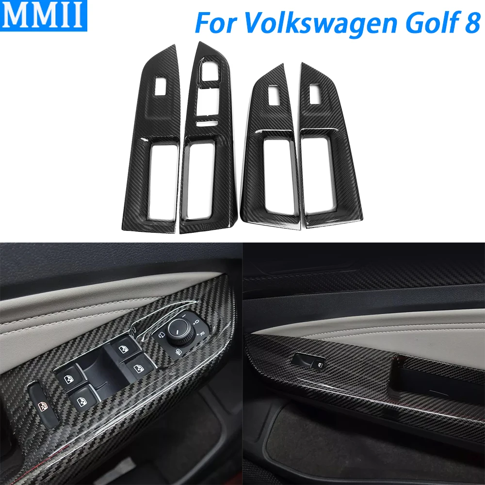 

For Volkswagen Golf 8 2021-2024 Real Dry Carbon Fiber Window Lift Switch Panel Trim Cover Car Interior Modification Accessories