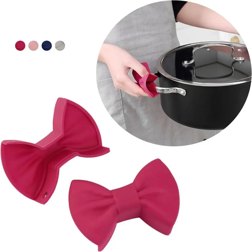 

2Pcs Anti Scald Kitchen Pot Clip Non-slip Silicone Handle Cover Bowknot Heat Resistant Cooking Oven Glove Kitchen Gadgets