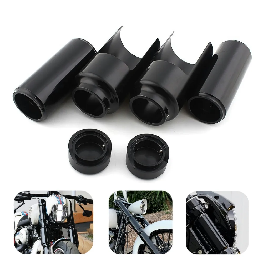 Motorcycle Gloss Black Full Front Upper Fork Cover Kit Tube Cap For Harley Softail Breakout FXBR FXBRS 2018-2022 Aluminum Alloy