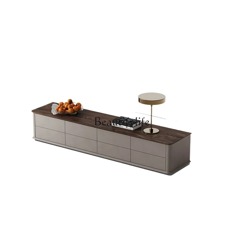 

Italian Style Light Luxury Walnut TV Cabinet Living Room Home Grid Storage Cabinet