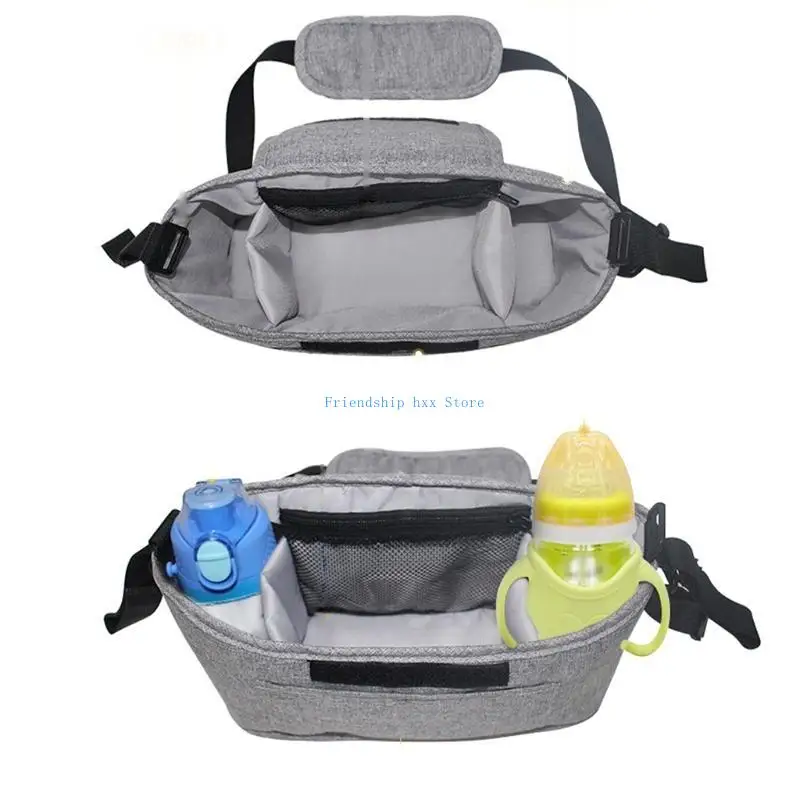 F1CB حقيبة تنظيم عربة الأطفال متعددة الجيوب مضادة للماء وحامل أكواب الحفاضات #2