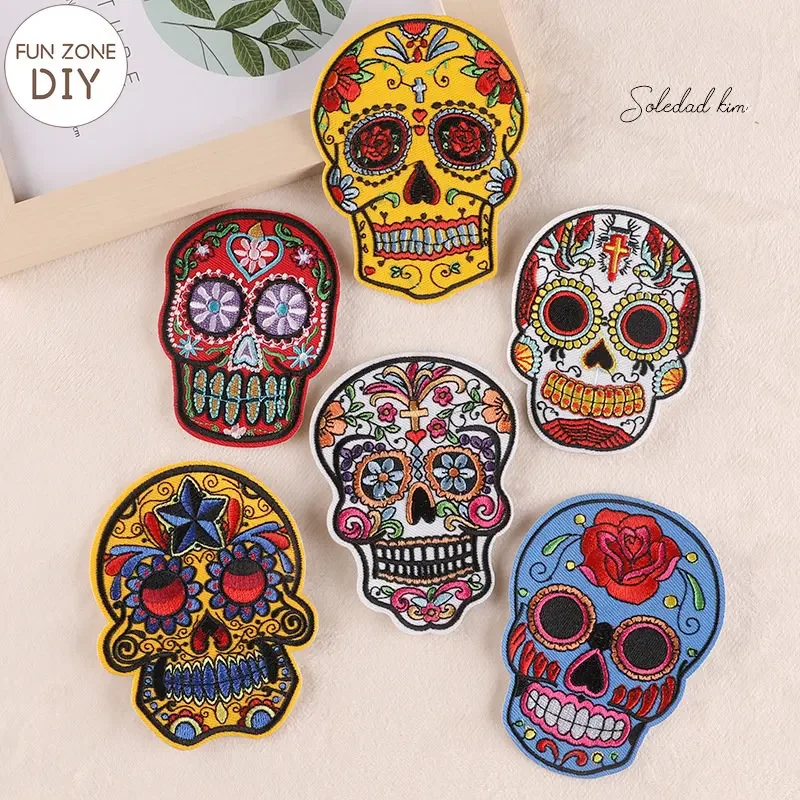 FZdiy Punk Skull Ghost Iron on Patches for Clothing Sewing Embroidery Parch Termoadhesivos Para Ropa Costura Applique on Clothes