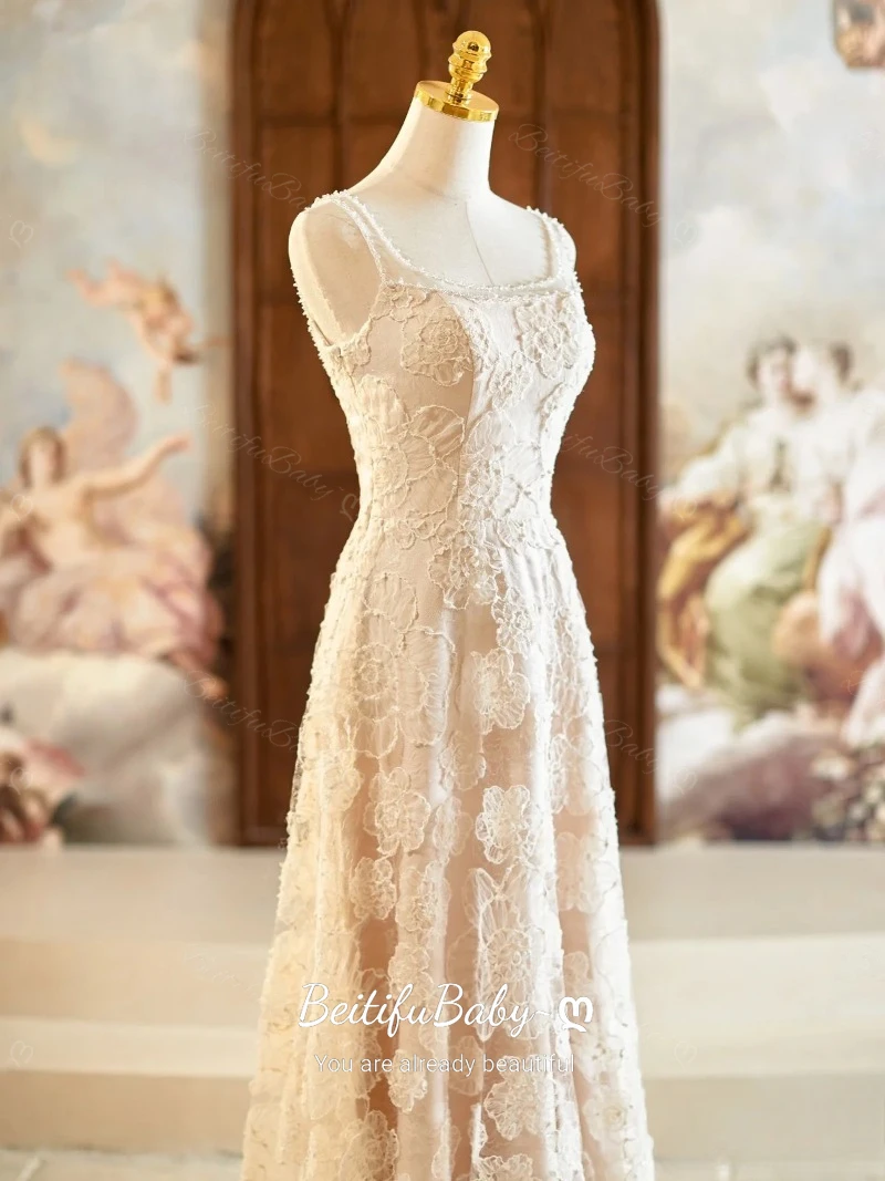 BeitifuBaby – robe De soirée De Style français pour femmes, élégante, sans manches, col carré, fleur 3D, robes De soirée en mousseline De soie