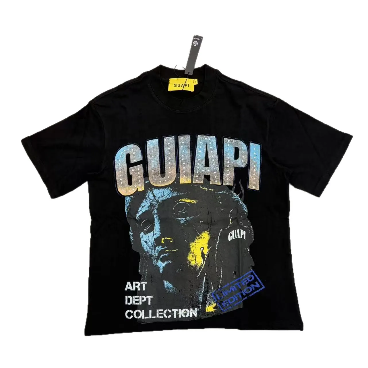 Guapi Retro Beaded Design Stylish Summer Streetwear Loose Short-Sleeved T-shirt Trendy Men's and Women's Brand