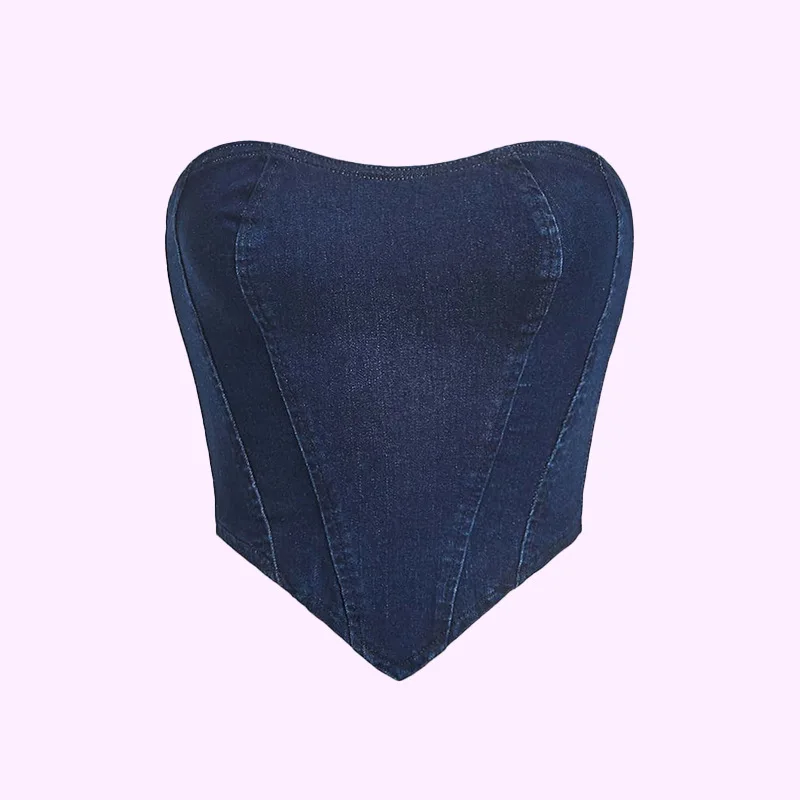 Outono inverno moda design simples topo sexy sem alças denim colete feminino estilo curto quente menina outerwear sem mangas