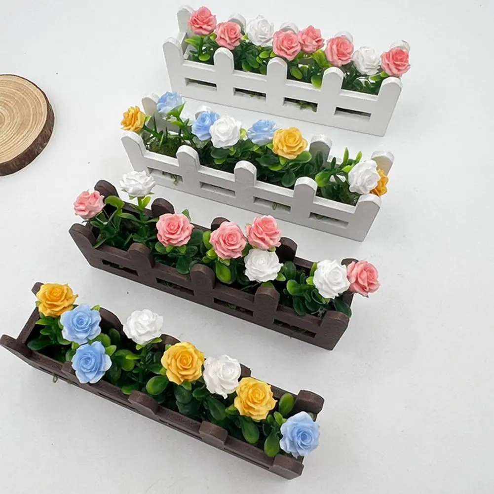Mini Garden Scene Decor Miniature Flower Fence Planter Box 1/12 Scale Dollhouse Raised Garden Bed Fairy Garden Decoration
