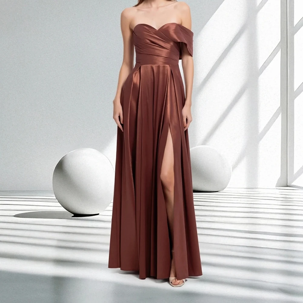 

Вечерние платья трапециевидной формы по индивидуальному заказу, длиной до пола, с открытыми плечами, без рукавов, платье для выпускного вечера, модное плиссированное простое драпированное вечернее платье