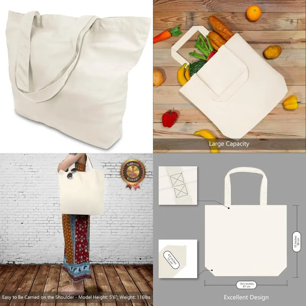 

Большие сумки-тоут из хлопкового холста объемом 12 унций — прочные многоразовые сумки для покупок из 12 упаковок, модные двухцветные тканевые сумки для экологически чистых продуктов