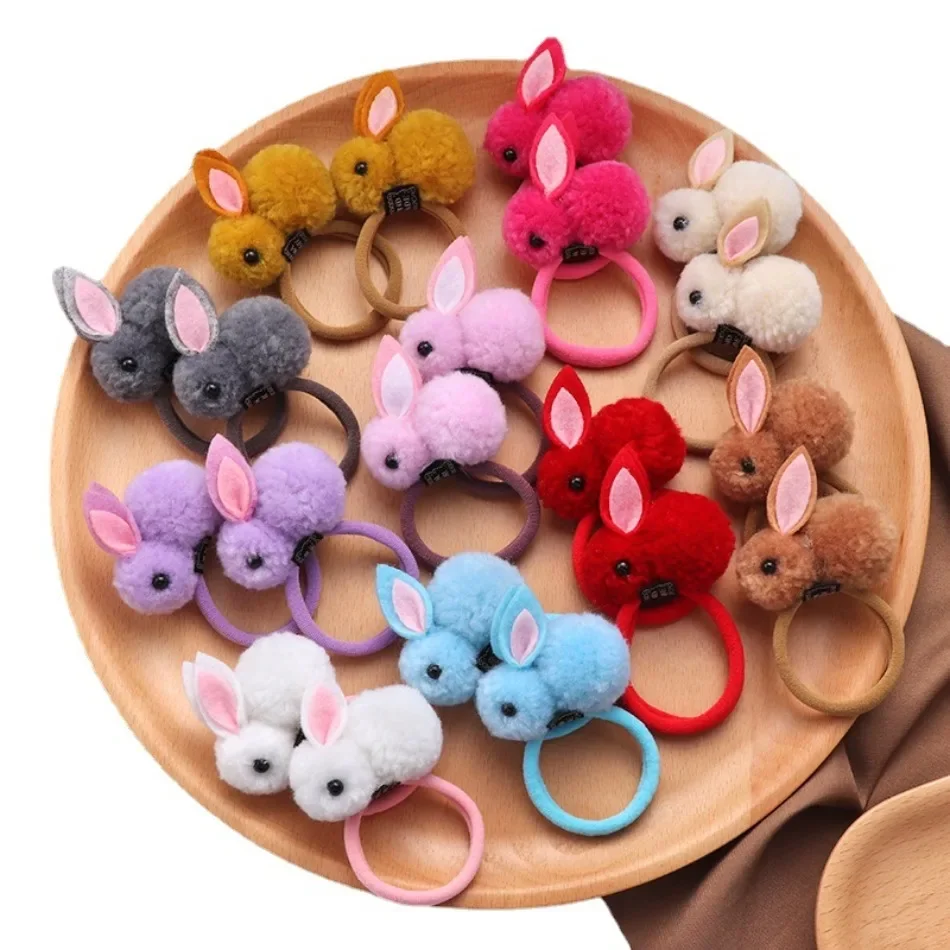 2pcs Sweet Hair Ball Rabbit Elastic Hairtie Princess Lovely Hair Accessories Children Hair Ties Baby Headwear For Girls Kids