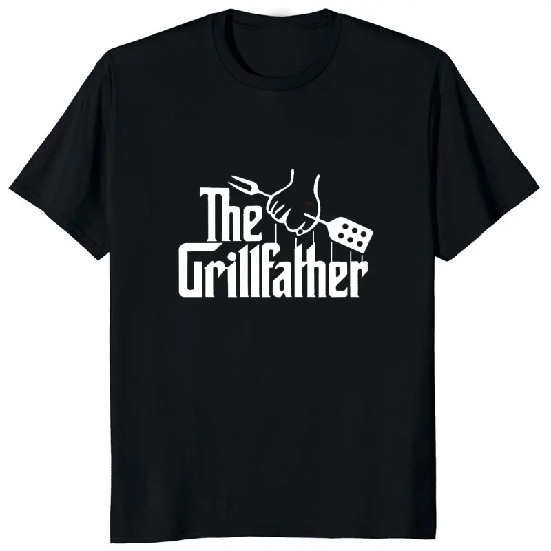 Funny The Grillfather Dad Fathers Day BBQ T Shirts Novelty Graphic Streetwear Short Sleeve Harajuku Style Man T-shirt Loose Tees