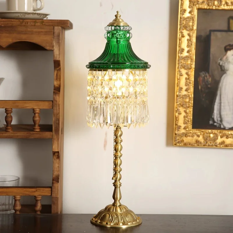 

Retro crystal glass, brass desk lamp European style, medieval style living room bedroom, bedside decorative lamps