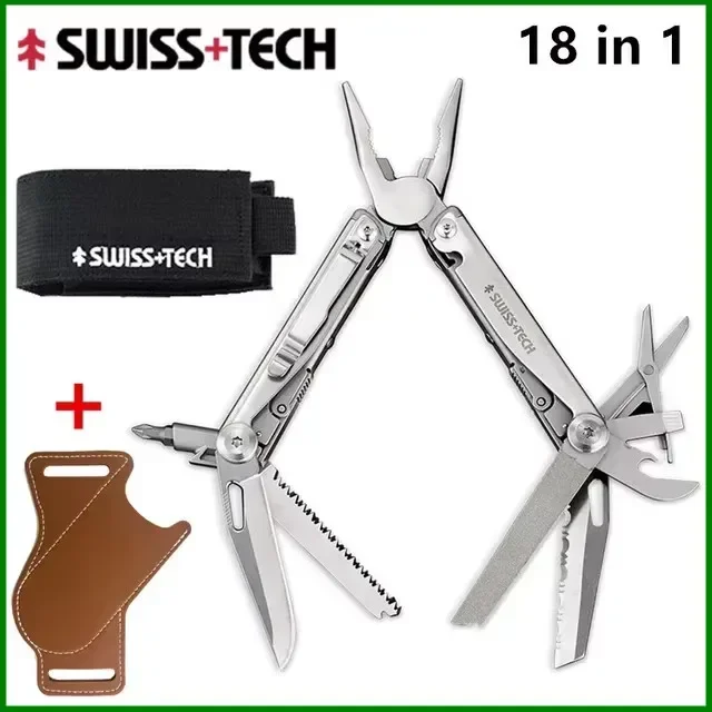 SWISS TECH 18-in-1 Multitool Tangen Opvouwbaar Multifunctioneel Combinatiegereedschap Zakmes Draagbaar EDC Buitenuitrusting