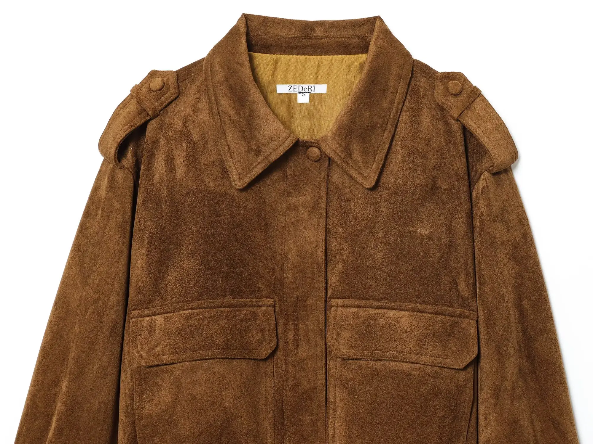 2025 패션 신상 여성 가을/겨울 스웨이드 재킷 숏 길이 포켓 디자인 노치드 라펠 드롭 숄더 슬리브