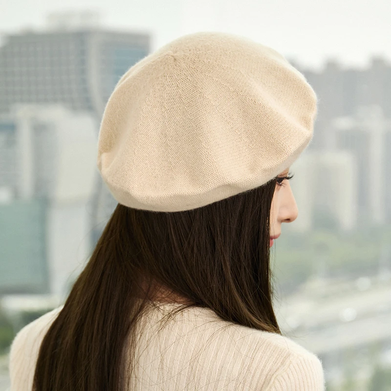 Nouvelle mode 100% cachemire femmes béret chapeau automne hiver luxe grâce dame béret chapeau cachemire tricots doux confortable chapeaux