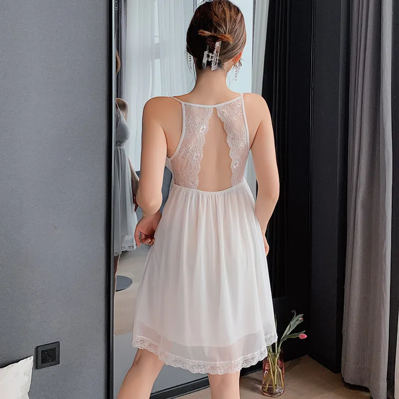 

Sexy Lace Strap Nightgown Summer Backless Nightdress Womens Modal Hollow Out Nighty Gown Bride Sleeveless Sleepshirt Sleep Dress