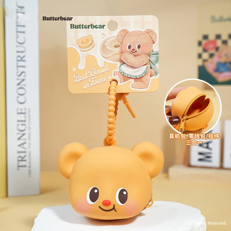 Exquisite Butter Bear Coin Wallet Earphone Bag Keychain Pendant Cartoon Lip Smile Cream Bear Animal Stereo Storage Bag Key Chain